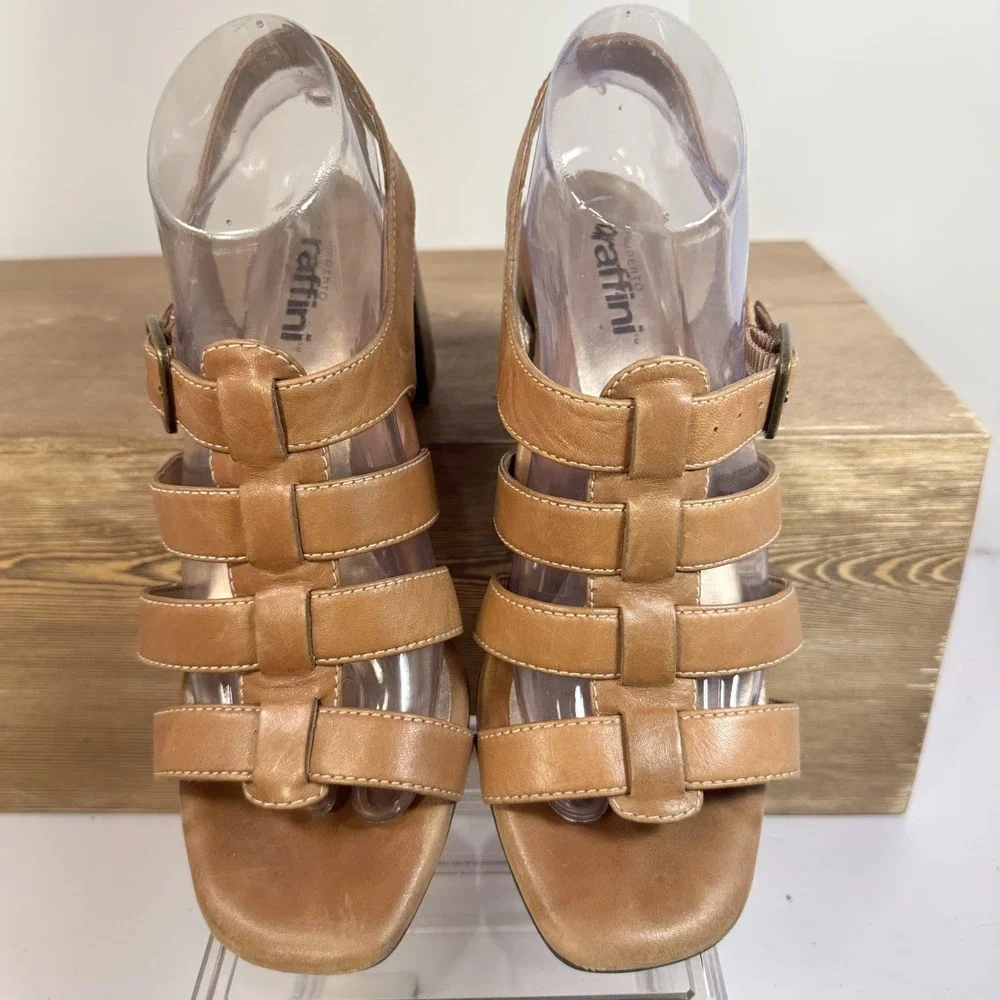 Umberto Raffini Strappy Heeled Sandals Womens SZ 9.5 10 Leather Boho Indie Chic